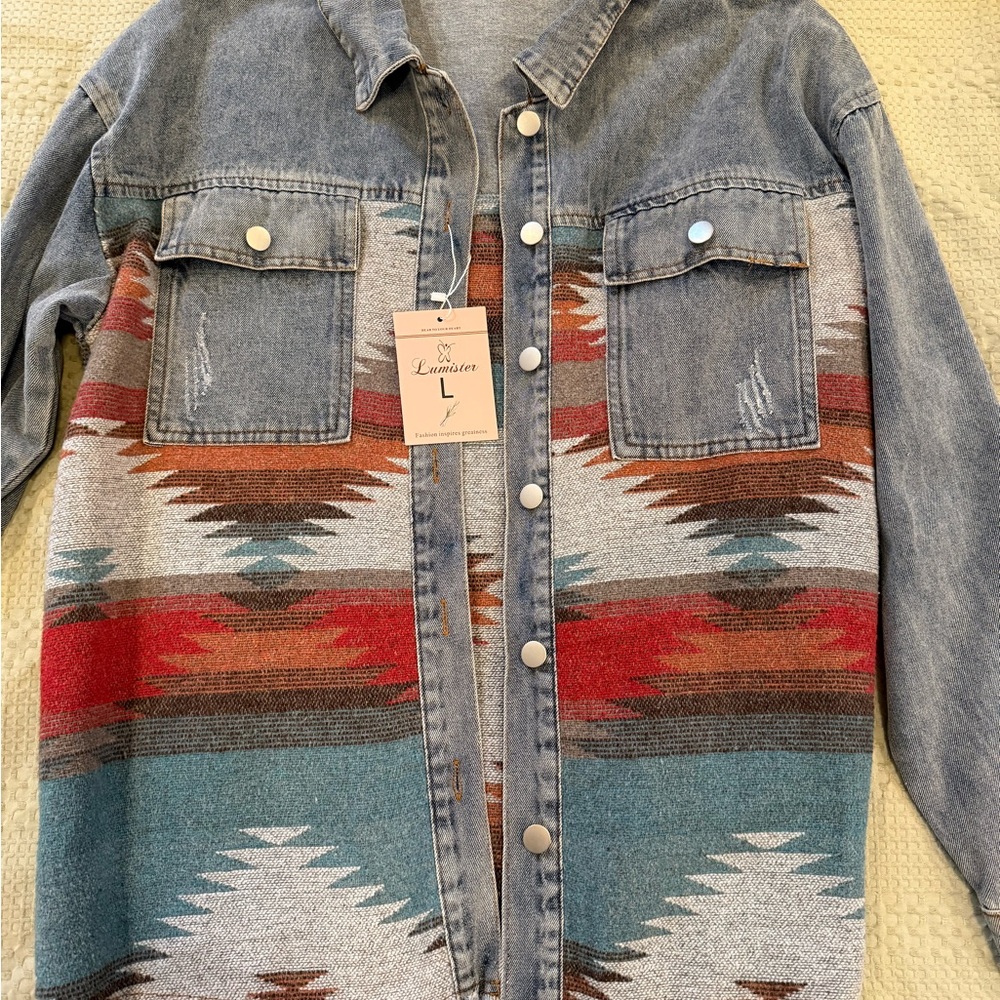 Denim Aztec Pattern Jacket - Picture 1 of 2